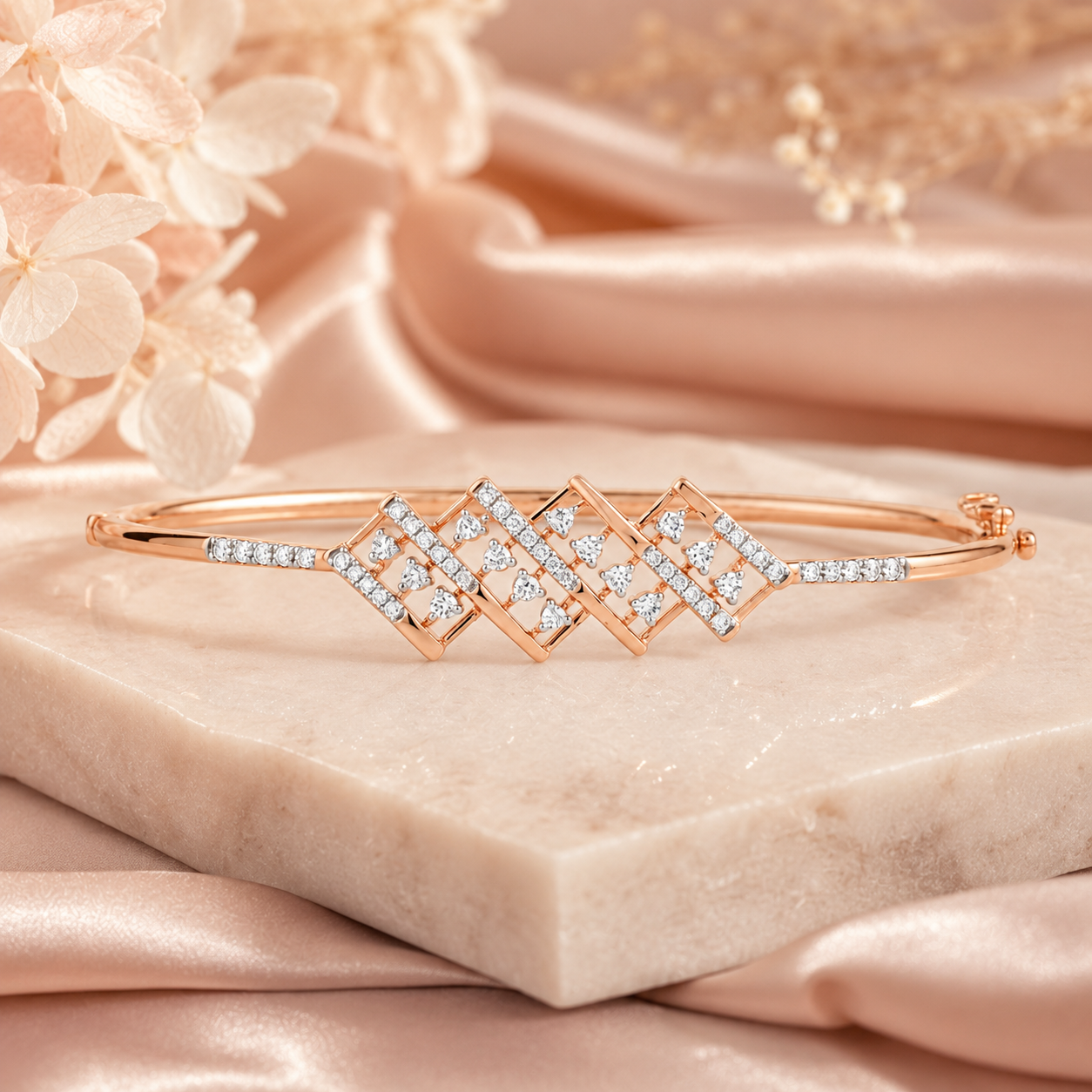 Radiant Lattice 18KT Gold Diamond Kada