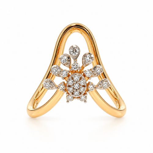 Ray Cluster 14KT Gold Diamond Chevron Ring