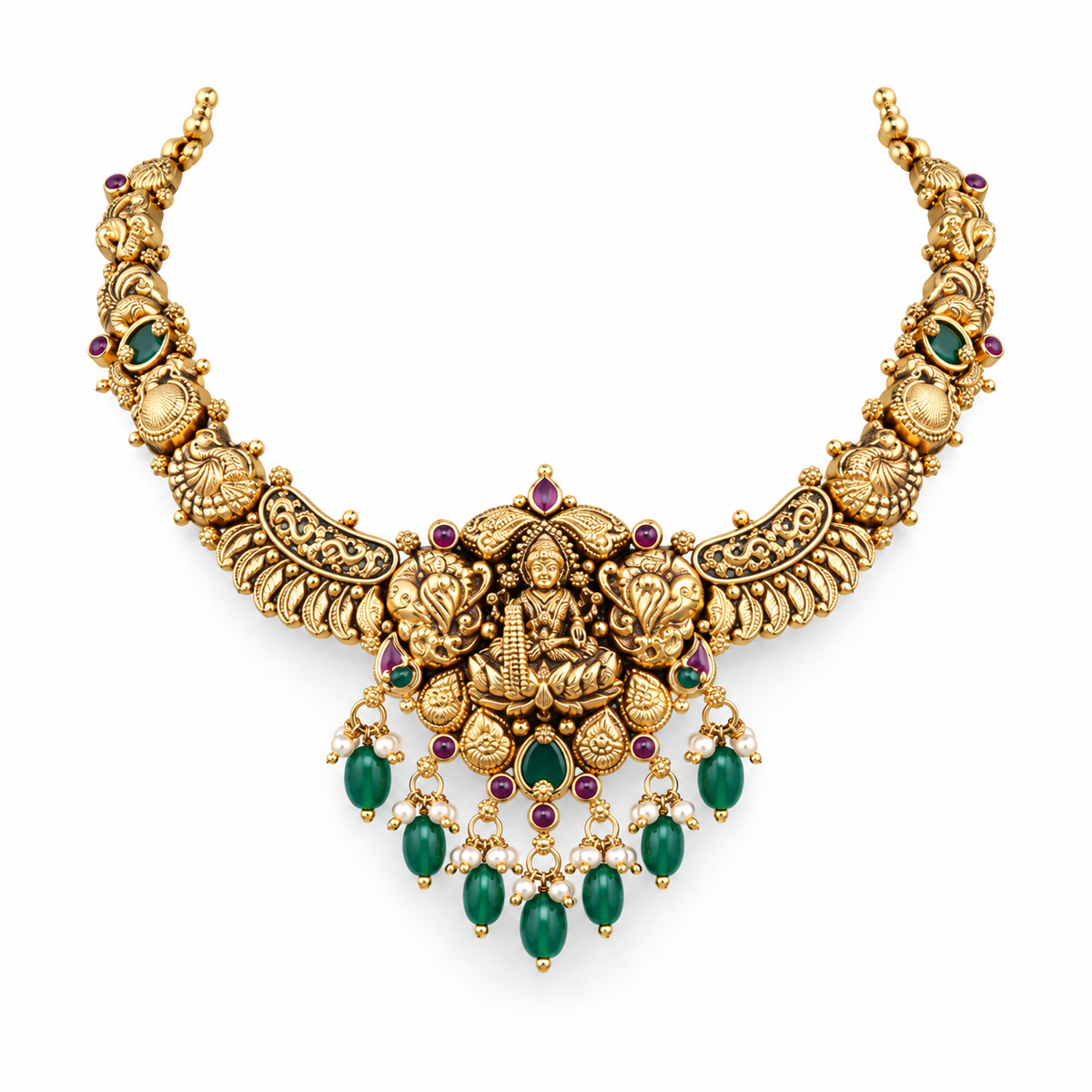 Gajalakshmi 22KT Gold Temple Necklace