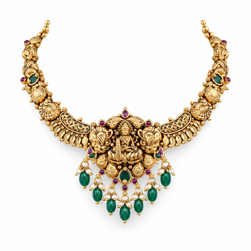 Gajalakshmi 22KT Gold Temple Necklace