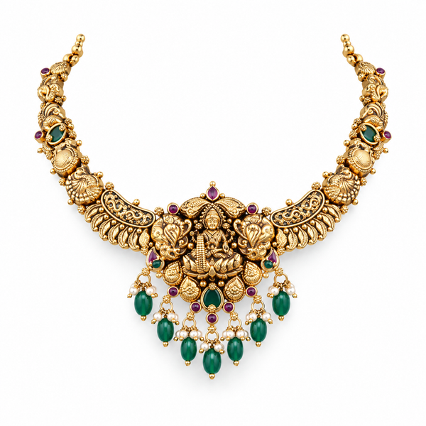 Gajalakshmi 22KT Gold Temple Necklace