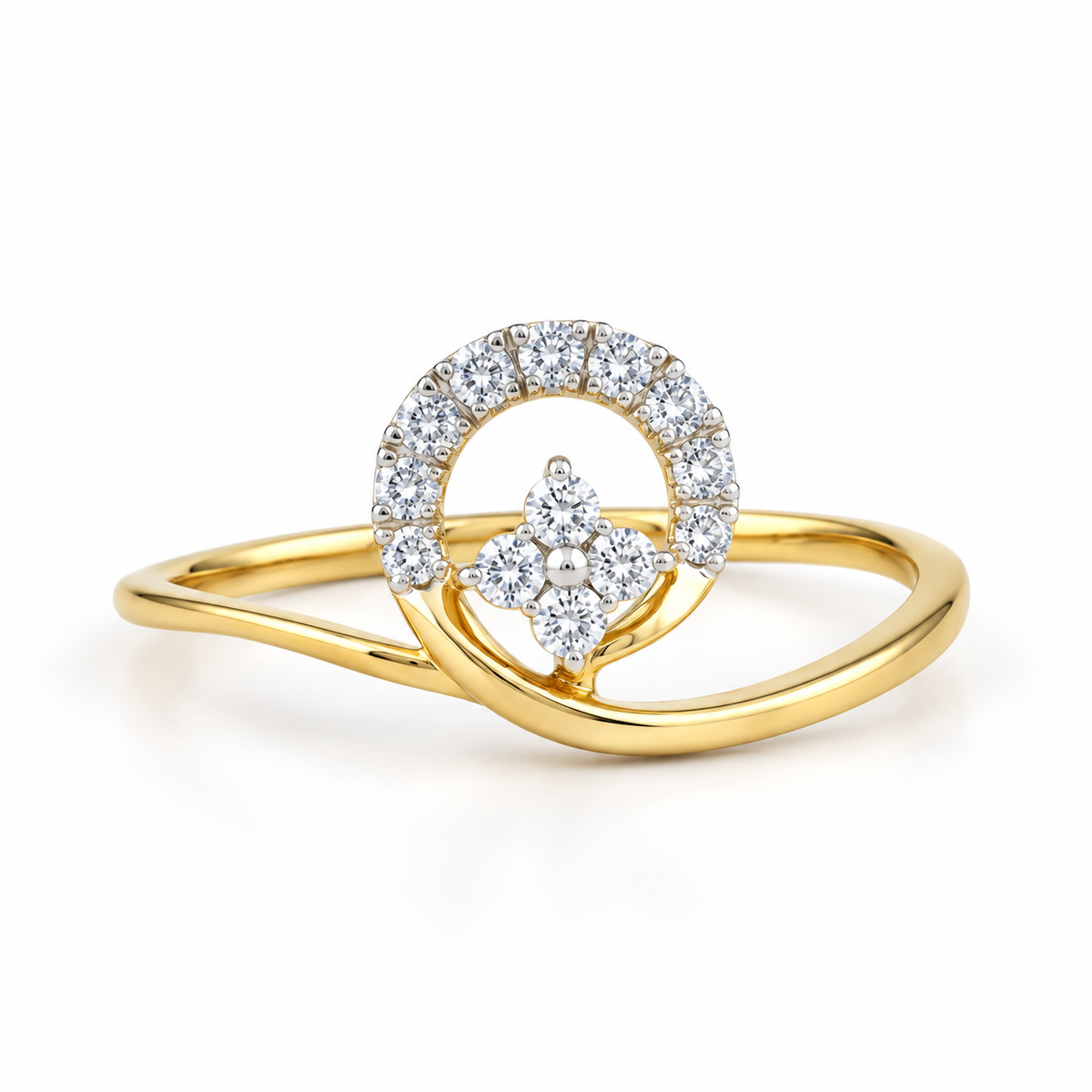 Scallop Twist 14KT Gold Diamond Ring
