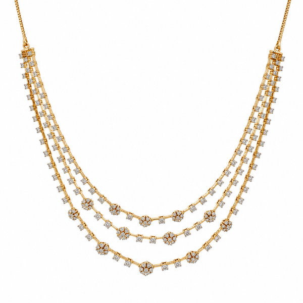Serene Tri Layer 14KT Gold Diamond Necklace