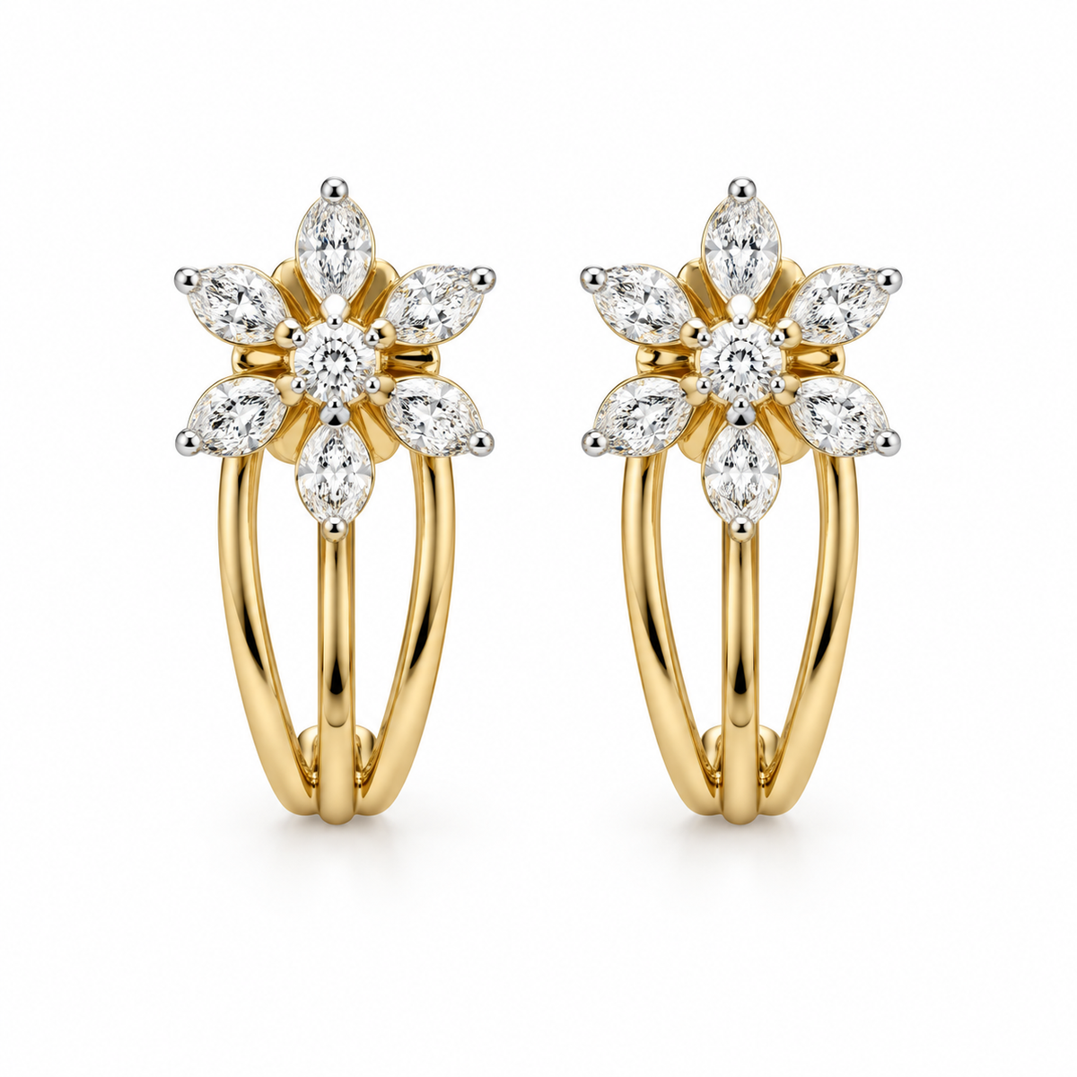 Sleek Bloom 14KT Gold Diamond Earrings