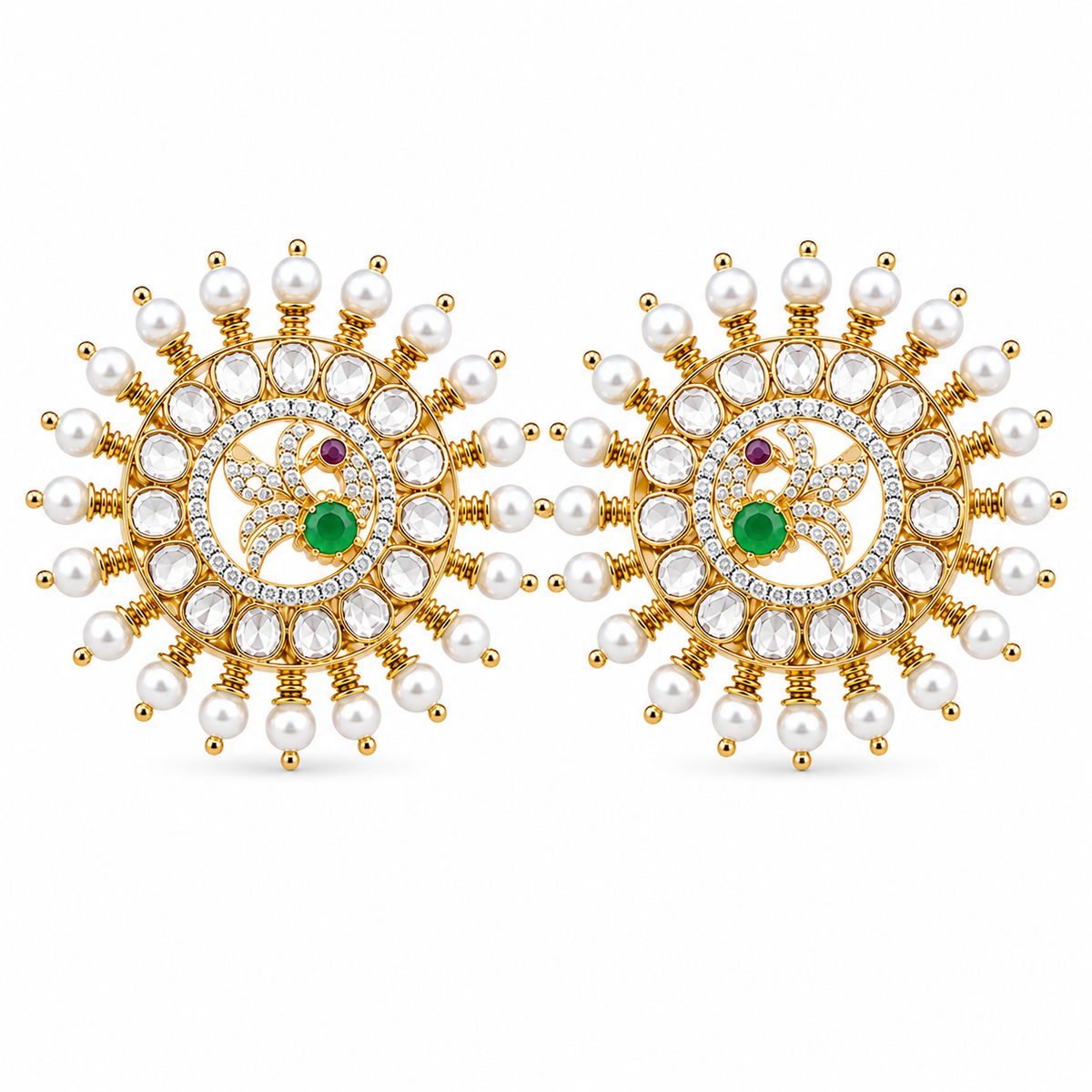Sunburst 22KT Gold Diamond Stud Earrings