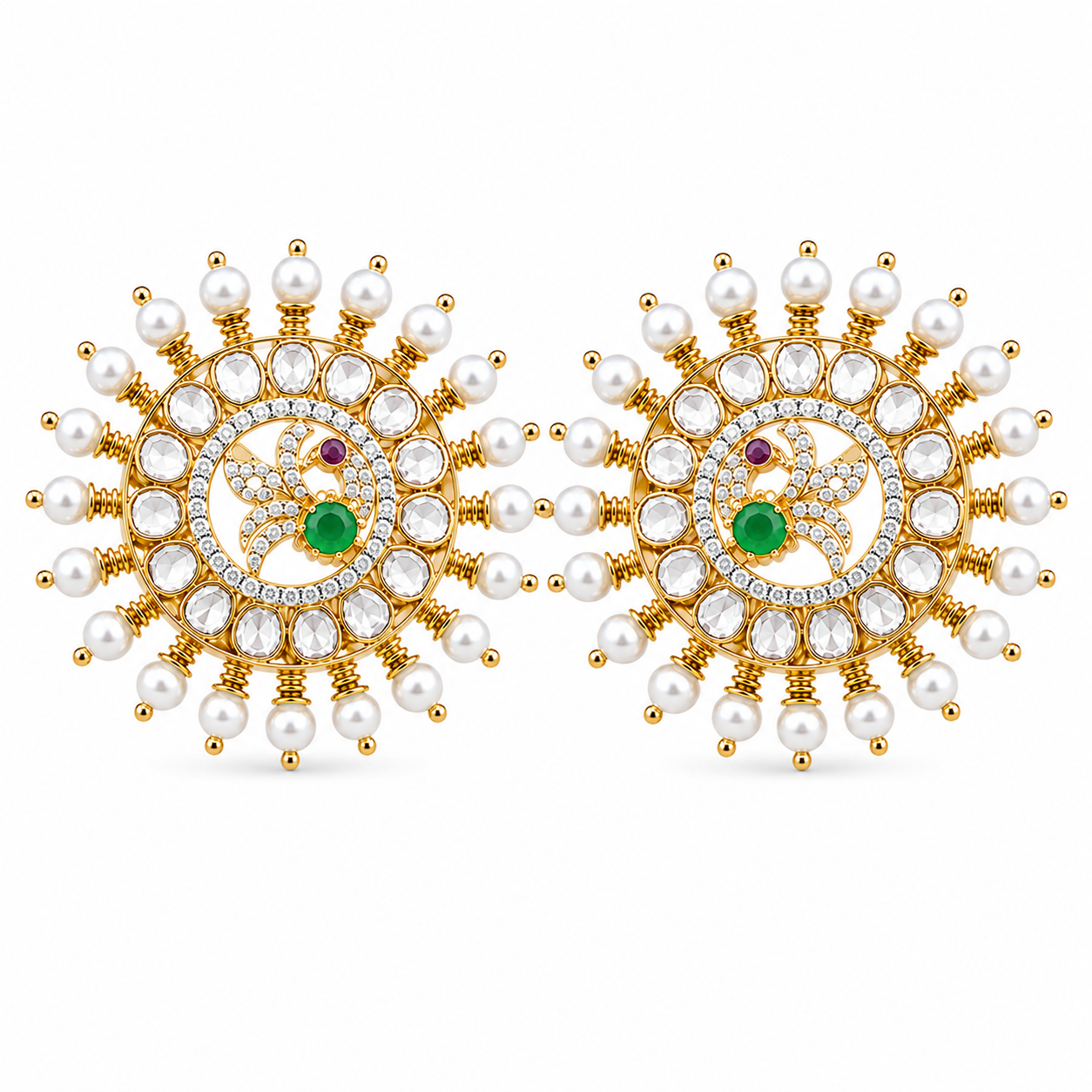 Sunburst 22KT Gold Diamond Stud Earrings