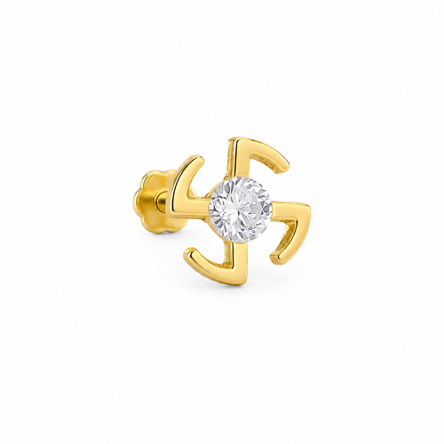 Swastik 18KT Gold Diamond Nose Pin
