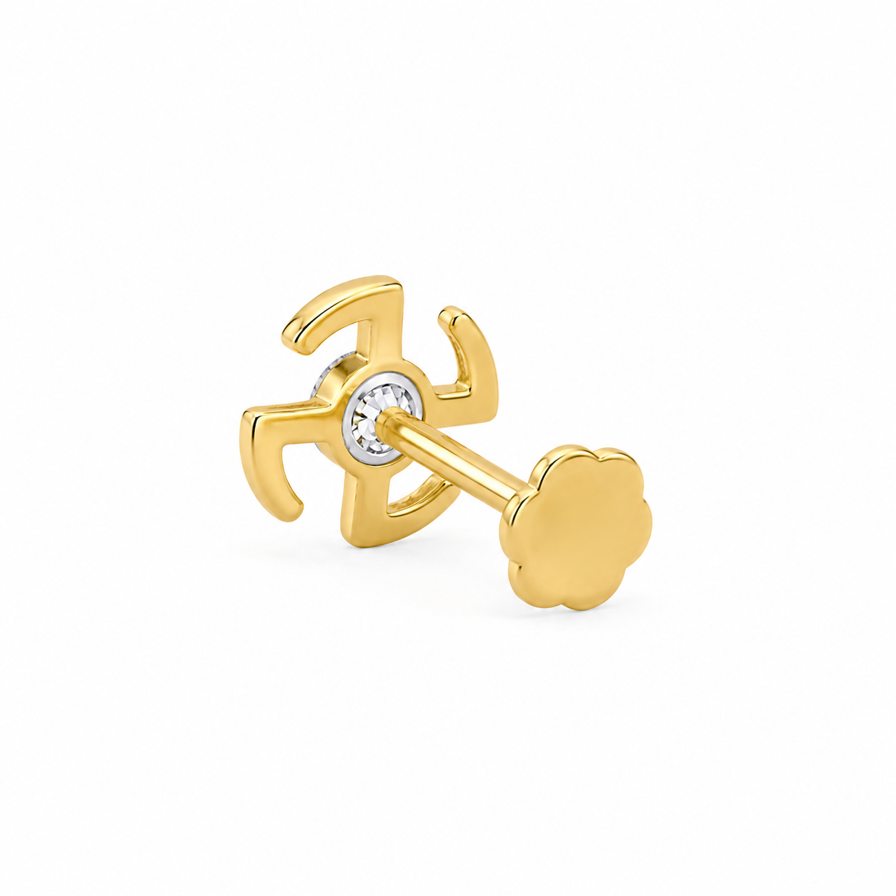 Swastik 18KT Gold Diamond Nose Pin