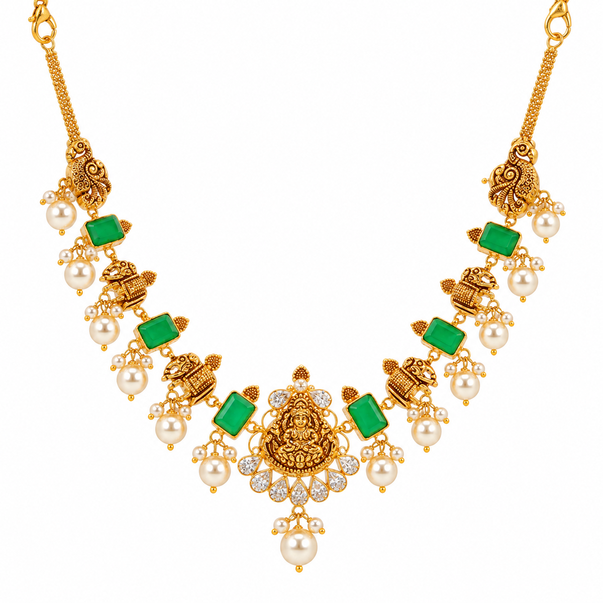 Tarunika Emerald 22KT Gold Temple Necklace