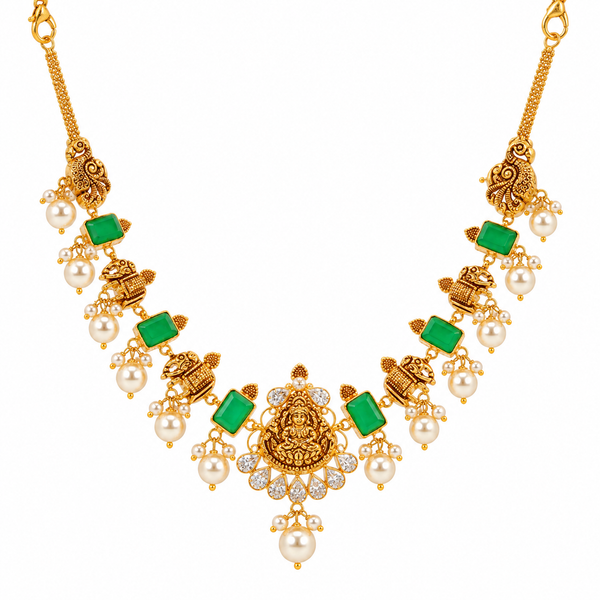 Tarunika Emerald 22KT Gold Temple Necklace