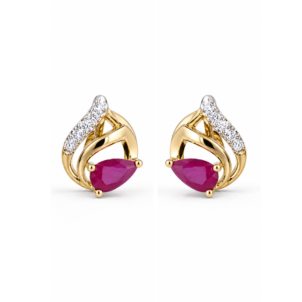 Trine Leaf 14KT Gold Diamond Stud Earrings