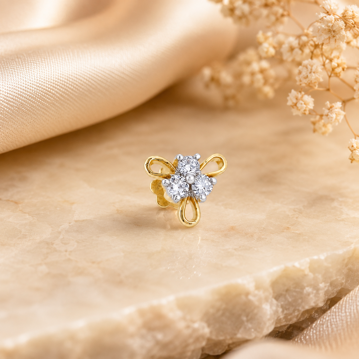 Trio Spark 18KT Gold Diamond Nose Pin