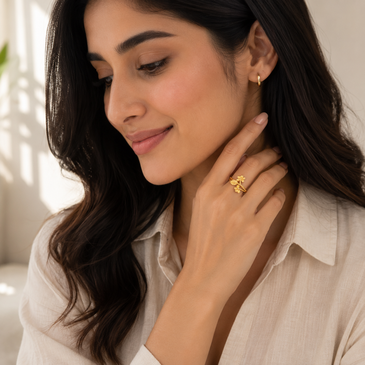 Twin Blossom 22KT Gold Ring