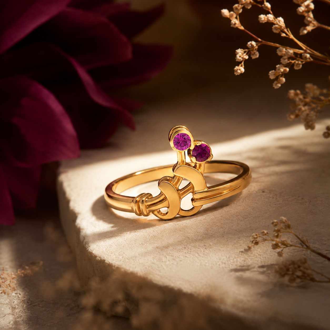 Twin Bud 22KT Gold Ring