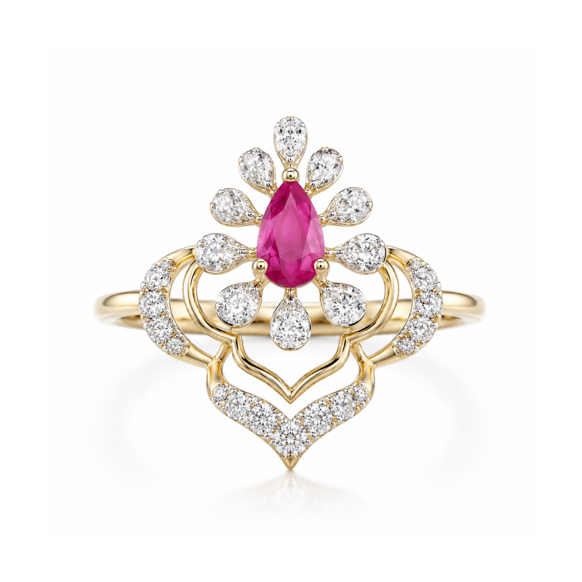 Pear Crown 14KT Gold Diamond Ring