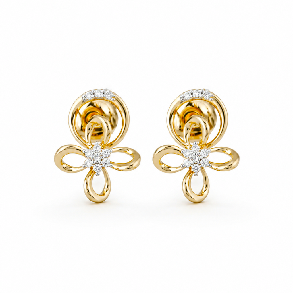 Vintage Flora 14KT Gold Diamond Stud Earrings