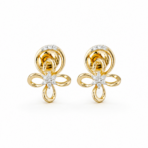 Vintage Flora 14KT Gold Diamond Stud Earrings