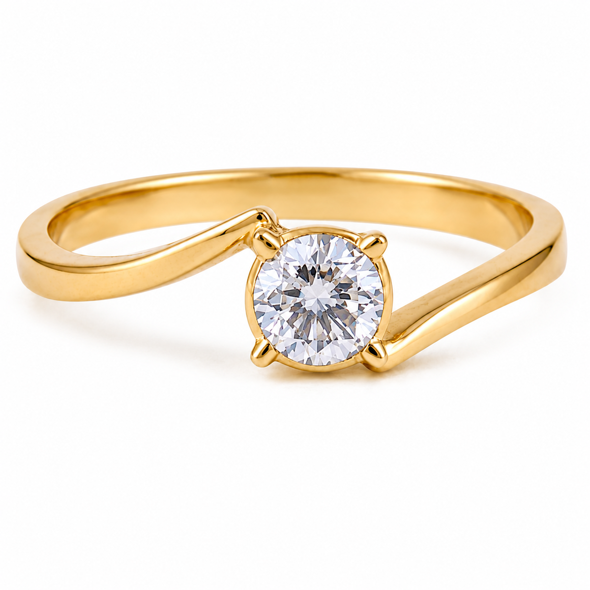 Wavy Solitaire 18KT Gold Diamond Ring
